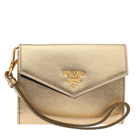 prada saffiano metallic gold flap wallet price|authentic prada wallet sale.